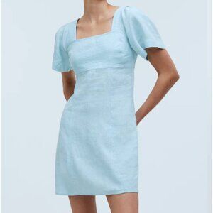 Madewell Square-Neck Mini Dress 100% Linen Size 2 In Blue Heron